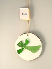 Green and Lime Sea Glass, Angel mounted on piece of round wood. Beautiful 49E