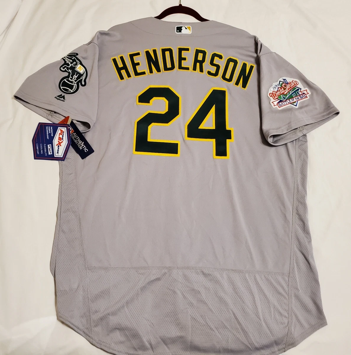 Majestic Oakland A's RICKEY HENDERSON 1989 World Series Baseball Jersey GRAY