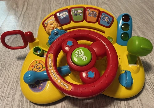 VTech Turn and Learn Yellow Driver Toy Sounds Lights Music Animals Songs