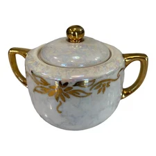 VTG Sugar Bowl Lid Floral Raised Gold Gilt Hand Painted Porcelain Japan  3" H