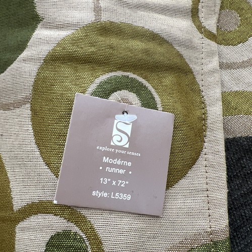 Saro Tapestry Table Runner Retro Open Circles Geometric Tassels Greens 72" NWT - Picture 4 of 8
