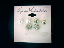 Gloria Vanderbilt stud earrings 3 pair gold tone pearl rhinestone New