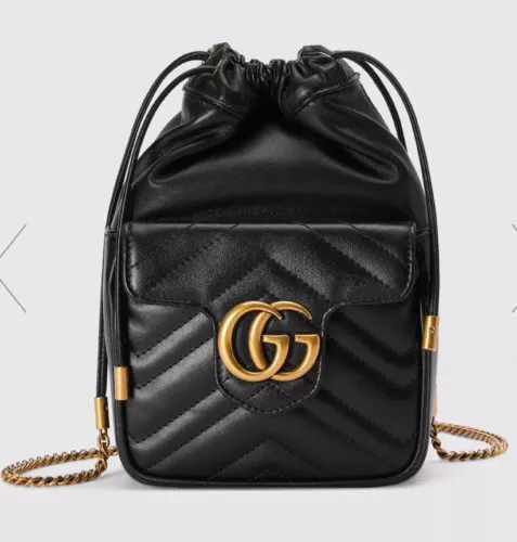 Brand NEW GUCCI GG Marmont Black Quilted Soft Leather Bucket Crossbody Bag ❣️