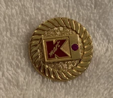 K Mart 10 Year Employee Service Award Pin Gold Colored Metal With Red Stone