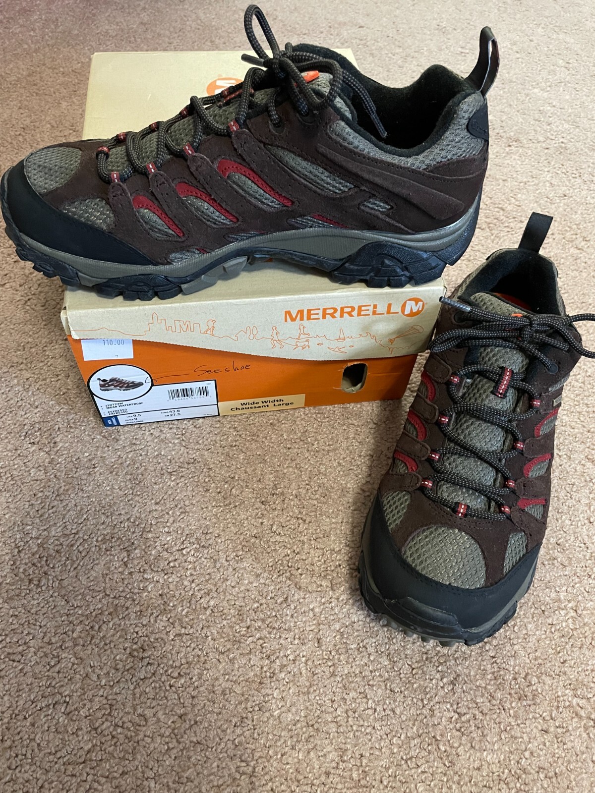 SCARPE DA TREKING TRAIL IN PELLE SCAMOSCIATA DA UOMO MERRELL J39723W IMPERMEABILI MOAB TAGLIA 9 5W