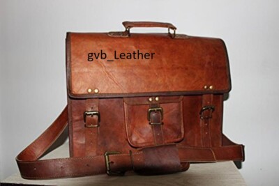 18'' Large Briefcase Genuine Vintage Crazy Leather Messenger Satchel Laptop Bag