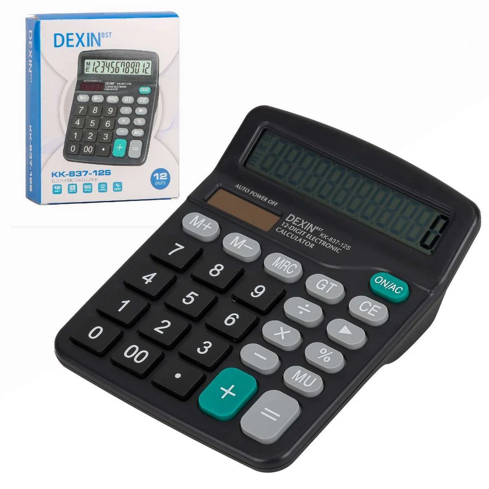 12-Digit Desktop Calculator Solar Battery Big Button Dual Power Large Display - Image 3 of 4