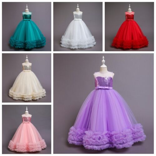 Children Girl Princess Tank Dress Sleeveless Mesh Sequin Layered Ruffle Hem