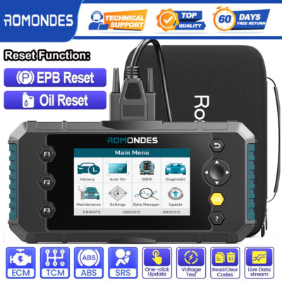 ROMONDES ABS SRS TCM Car Engine Fault OBD2 Scanner EPB&OIL Reset Diagnostic Tool