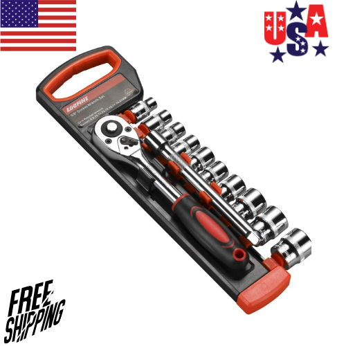 12-Piece 3/8 Inch Drive Ratchet Socket Wrench Set with 10 Sockets