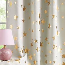 Foil Star Blackout Kids Curtains, Ivory 50"w x63"l 2pcs, Star-ivory