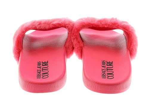 Versace Jeans Couture Rose Faux Fur Signature Slides- - Picture 4 of 4
