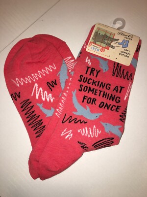 NEW Blue Q Socks Womens Shoe Size 5-10 CREW cotton blend humor DOLPHIN SUCKING
