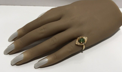 Kb Gold Rnr Art Deco 14k Yellow Gold KB Green Jade? & Diamonds Ring Size 5 | eBay
