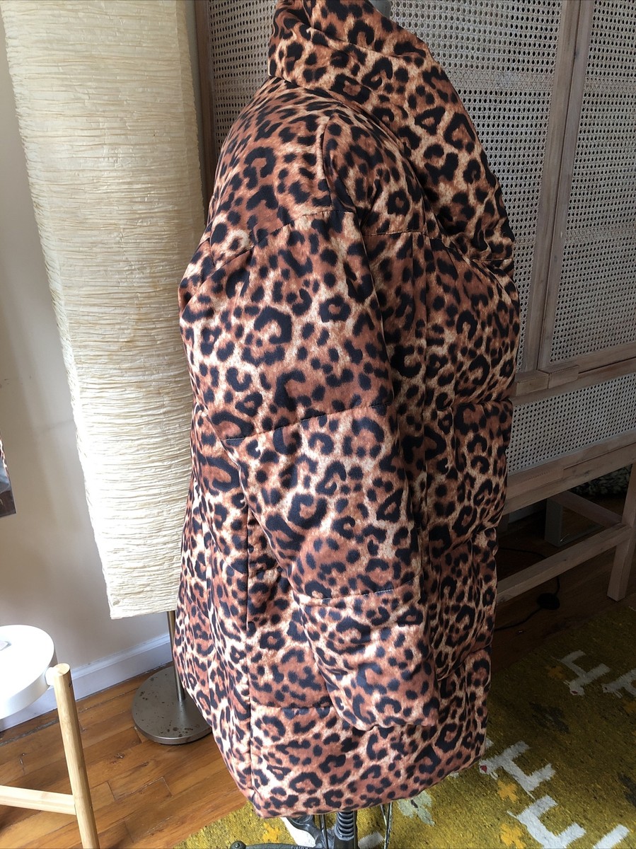 Monki Leopard Knee Length Puffer Coat View 6