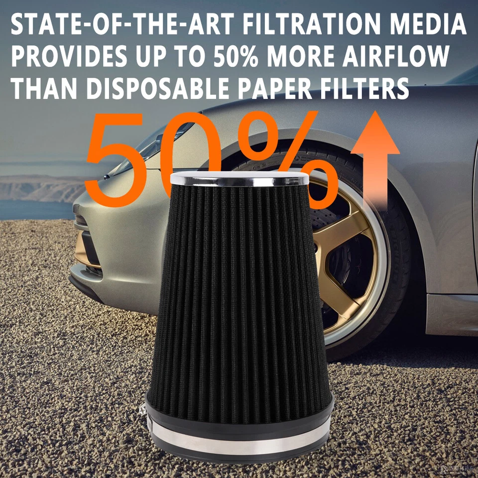6" inch 152mm High Flow Inlet Cold Air Intake Cone Replacement Dry Air Filter Foto 4 de 4