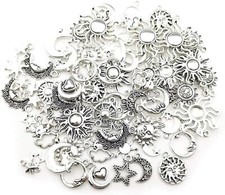 BULK Charms Celestial Pendants Antiqued Silver Sun Moon Stars 80pcs Mixed Set