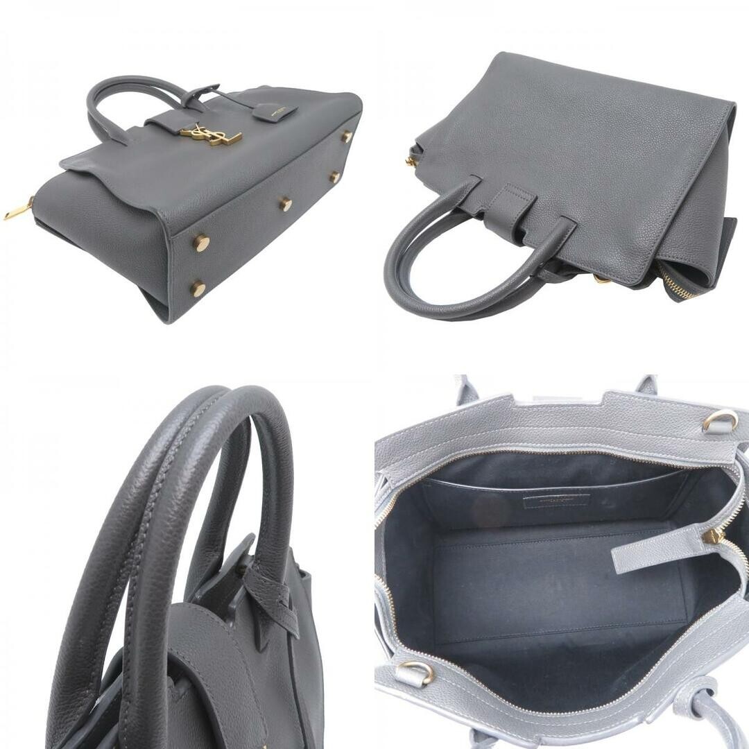 Borsa a tracolla Saint Laurent Downtown Cabas 2 vie borsetta pelle grigia autentica