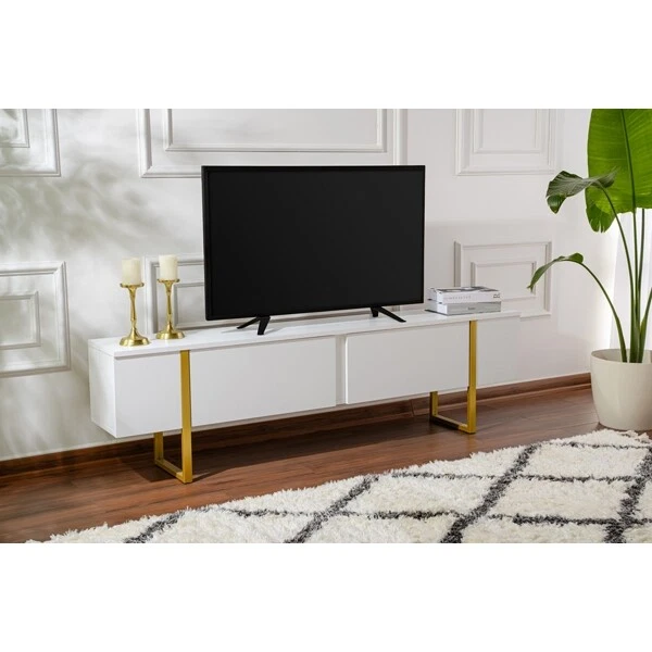 Mobile basso porta tv stile industriale con ante e vetrinetta con luce