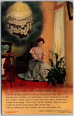 1911 ''The Song The Angels Sing'' Woman Sat At Open Window Posted Postcard