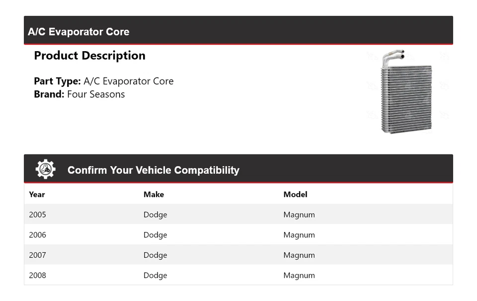Para 2005-2008 Dodge Magnum A/C Evaporator Core 4 Seasons 2006 2007 - Imagem 2 de 4