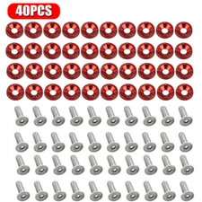 40 x JDM Billet Aluminum Fender Bumper Washer Bolt Engine Bay Dress Up Kit Red