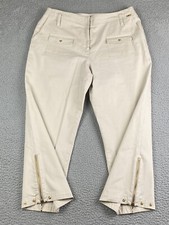 St John Sport Marie Gray Ankle Pants Straight Leg Stretch Gold Logos Zip Hem Exc