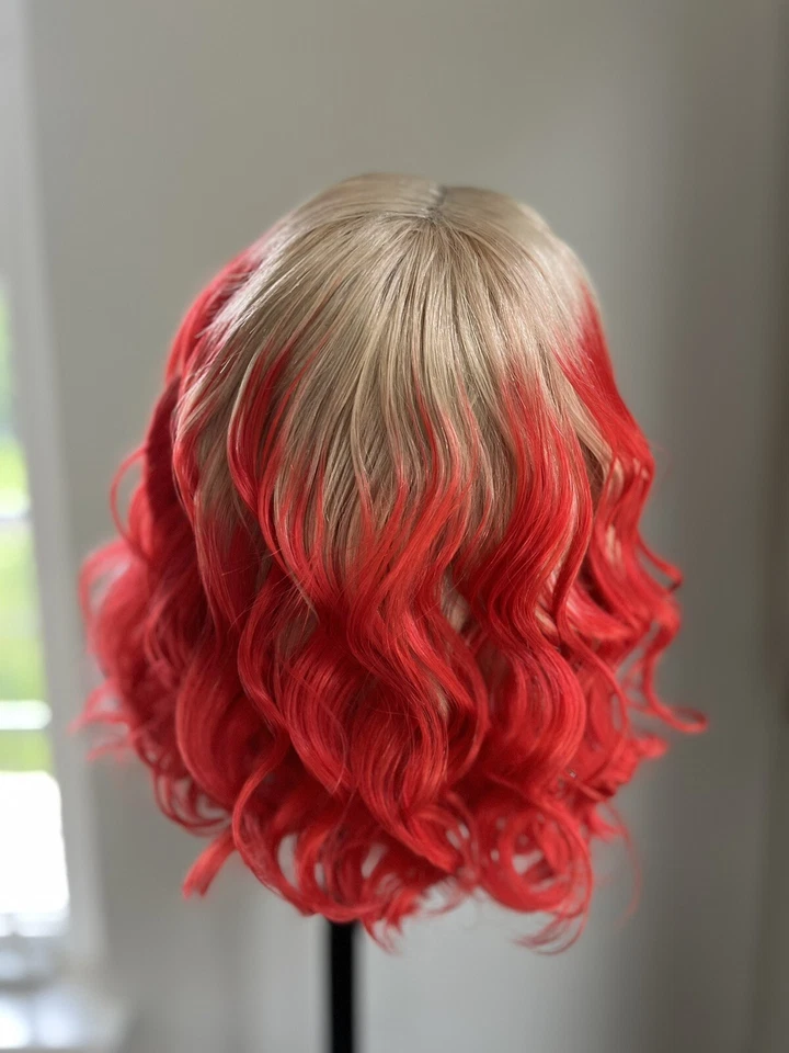 Cierre de encaje color ombre 12 pulgadas 4x4 Bob color-T613/rojo. Banda ajustable mediana Foto 3 de 4