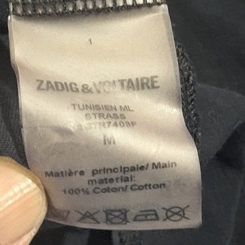 Zadig & Voltaire Tunisien ML Strass ART IS TRUTH Rhinestone Henley T-Shirt Sz M - Picture 9 of 9