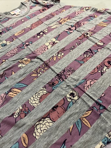 LuLaRoe Scarlett Dress Size 4 Gray Striped Floral Peek-a-boo Flowers Pink #500 - Picture 3 of 4