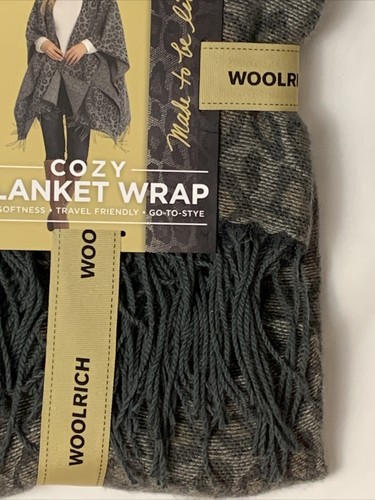 Woolrich Cozy Blanket Wrap Gray Leopard Print Fringes Travel Soft One Size NWT - Picture 3 of 7