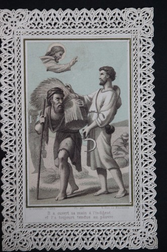 Image pieuse dentelle canivet lace holy card XIXè Jésus Charité
