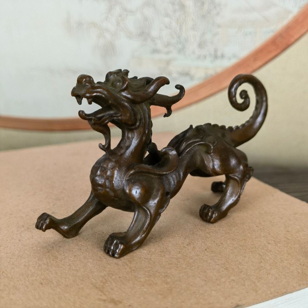 Chinese bronze dragon figure statue collectable Tea Pet table decoration