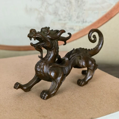 Chinesische Bronze Drachen Figur Statue Sammlerstück Tee Haustier Tischdeko - Bild 3 von 10