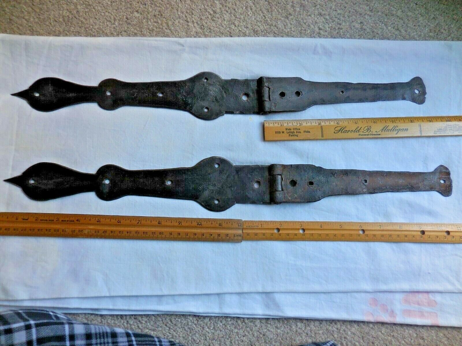 Two 18th Century Hand Forged, Wrought Iron STRAP HINGES for large Blanket Chest