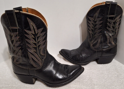 M.L. Leddy Vintage 1962 Black Exotic Leather Cowboy Boots Men's Size 6 EEE - Picture 1 of 13