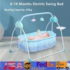 Crib Infant Rocker Cot w/ Bluetooth 0-18 Months Electric Swing Bed Baby Cradle