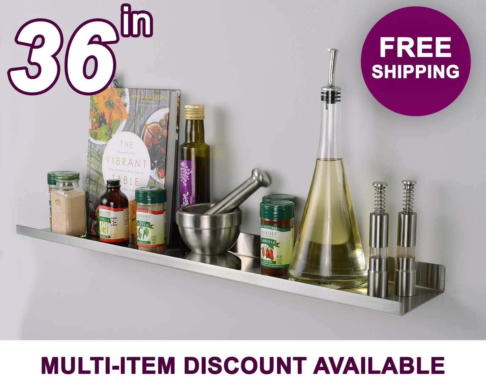 36in ultraLEDGE Stainless Steel Spice Rack, 5" deep