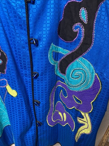 MAGGIE BARNES 3XL Patchwork Jacket Blue Embroidered Wearable Art Blazer NEW - Picture 5 of 13