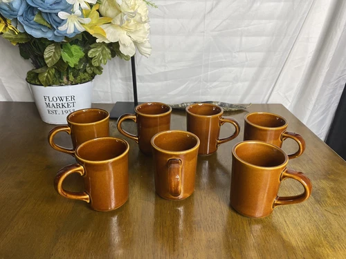Set of 7 Ultima Restaurant Ware Caramel Brown Diner Coffee Cups Mugs Retro