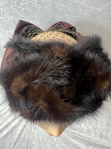 Fur Satin Netting Vintage Fascinator Hat Coquette Elaine Shop Jackson Made in US - Picture 5 of 13