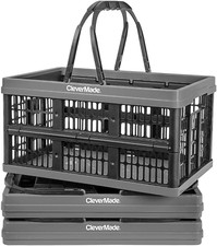 CleverMade Collapsible Plastic Grocery Shopping Baskets: Small Folding Stackable