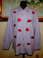 WILLOW RIDGE SZ PETITE LARGE RED HAT SOCIETY LAVENDER STRIPED COTTON BLOUSE