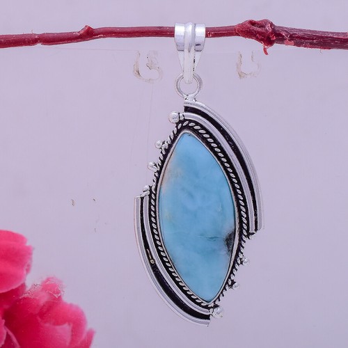 Maravilloso Caribe Larimar Gema 925 Plata de Ley Hecho a Mano Colgante 5.8cm - Imagen 2 de 3