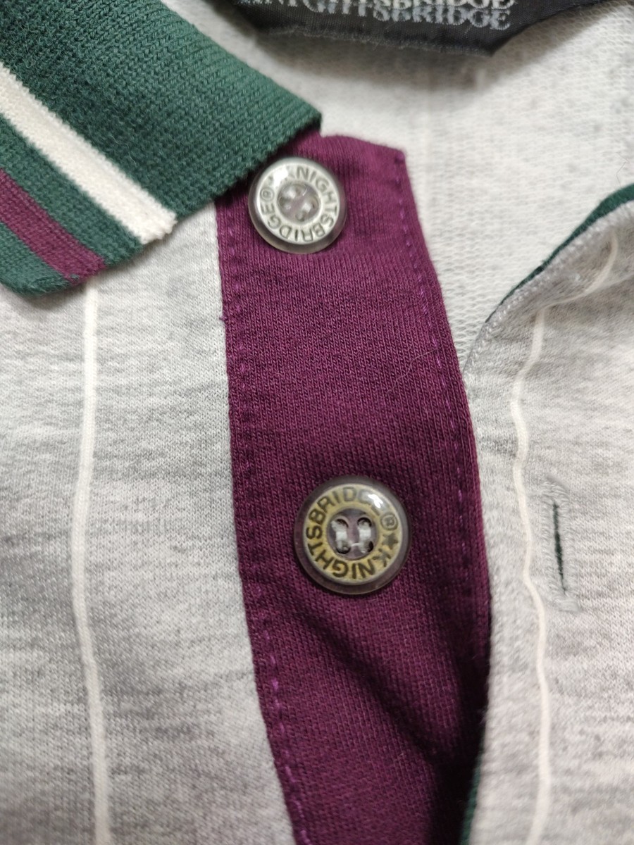 Vtg Knightsbridge Striped Long Sleeve Gray Polo Mens Tag Large Gray Green Henley View 4