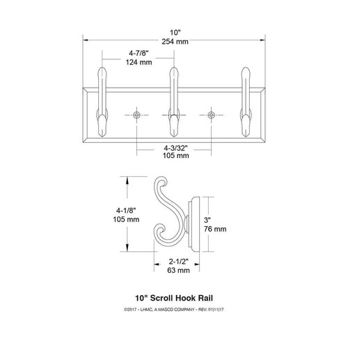 Hook Rack Wall Mounted White Nickel 3 Hook Coat Hat Towel Holder 10 Inch MDF - Picture 8 of 8