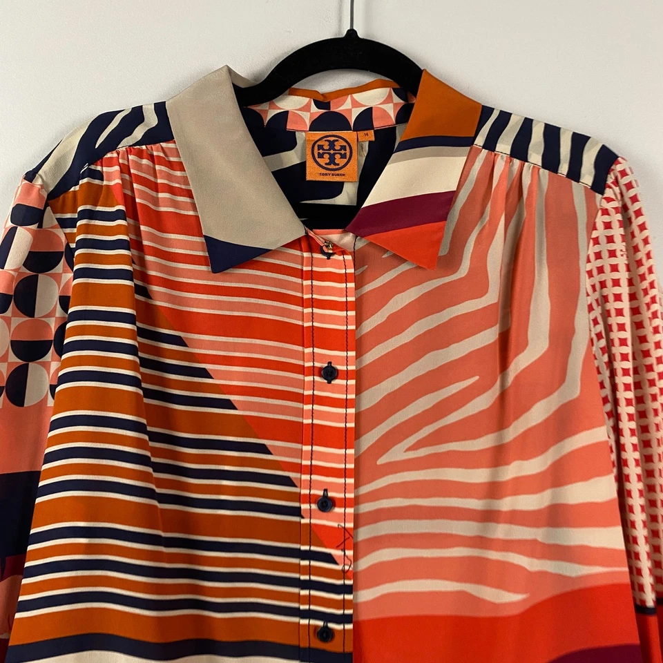 Tory Burch 100% Silk Angelique Tamarind Collage Zebra Blouse Top Shirt Size 14 - Image 2 of 4