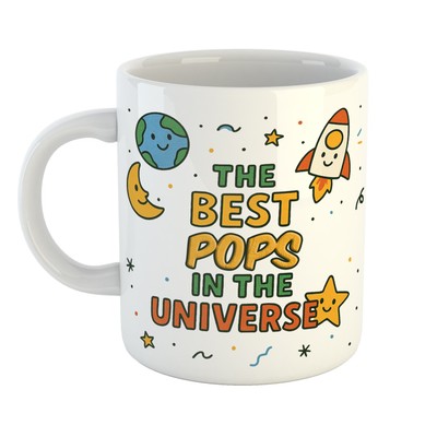 BEST POPS IN THE UNIVERSE Geschenk | Bunte Tasse mit Mond & Erde - Handarbeit