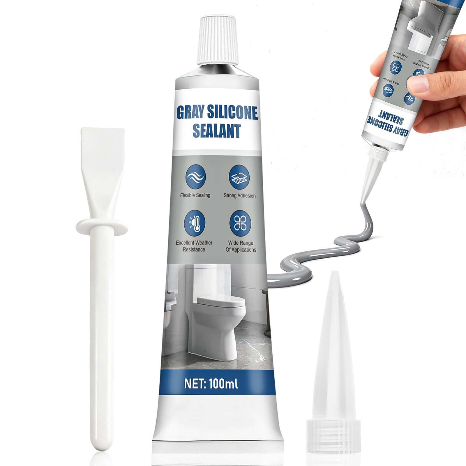 Silicone gris clair 100ml pour joint d'étanchéité de cuisine et salle de bain