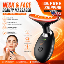 7-in-1 LED Facial Neck Massager Heat Therapy Beauty Skin Care Device Black